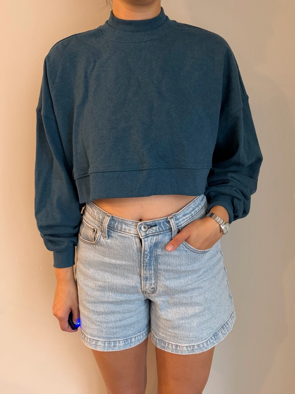Gymshark Cropped Mock-Neck Sweatshirt in Teal